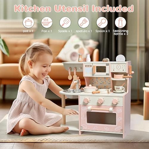Cucina giocattolo per bambini, giocattoli in legno per bambini, set da gioco con caffettiera, accessori da cucina, regalo per ragazze e ragazzi dai 3 ai 6 anni thumbnail 4