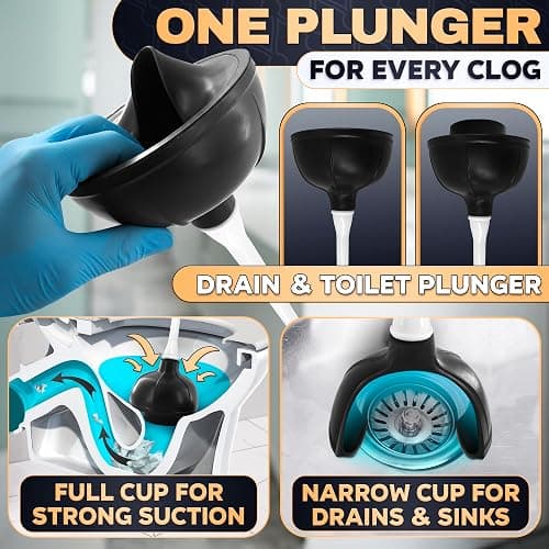 2-in-1 White Toilet Brush and Plunger Set with Holder – Compact Bathroom Cleaning Combo, Strong Rubber Plunger & Stiff Bristle Brush, Space-Saving Stand, Fits Most Standard Toilets, 9.3×6.3×15.2 inch thumbnail 6