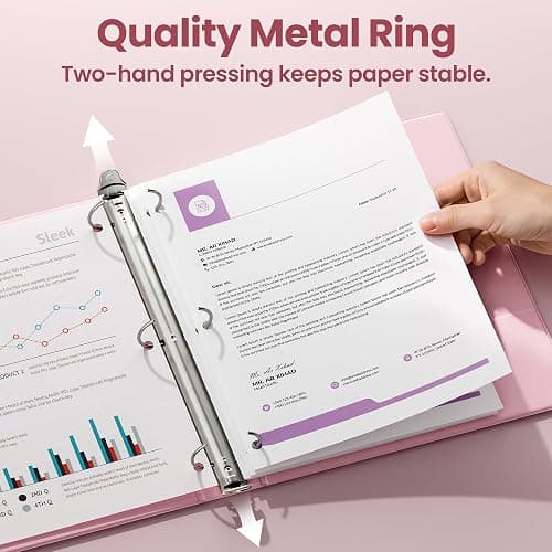 SUNEE 3 Ring Binder 1 Inch Pink 1 Pack, Holds 175 Sheets of Letter Paper, Clear View 1" Three Ring PVC-Free (Fit 8.5x11 Inches) for School or Office Supplies thumbnail 3