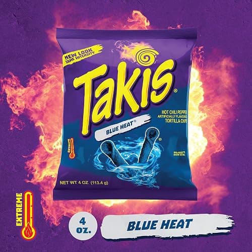 Takis Blue Heat Rolled Tortilla Chips, Hot Chili Pepper Artificially Flavored, 4 Ounce Bag thumbnail 3