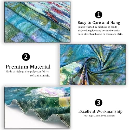 Avinyl Monet Waterlily Wall Tapestry, Green Floral Plant Art Poster for Bedroom Girls Boys, Small Nature Flower Pond Wall Hanging, Watercolor Tapestries for Living Room Dorm Decor 39in X 51in thumbnail 5