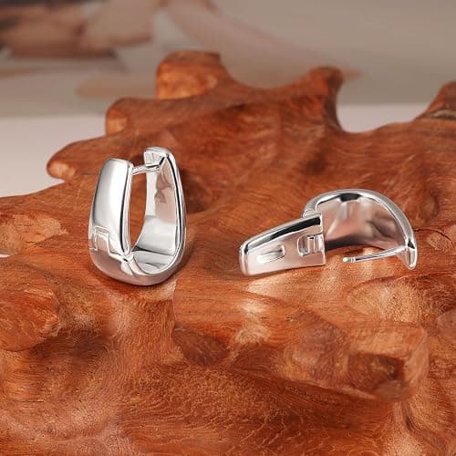 Silver Earrings Small Chunky Silver Hoop Earrings for Women Gold Earrings | 14K Gold Plated Small Hoop Earrings Silver Hypoallergenic Earrings Small Thick Huggie Hoops Earrings thumbnail 4