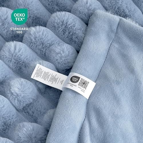 Cozy Bliss Faux Fur Throw Blanket for Couch, Cozy Warm Plush Striped Blanket for Sofa Bedroom Living Room, 50 * 60 Inches Light Blue thumbnail 6