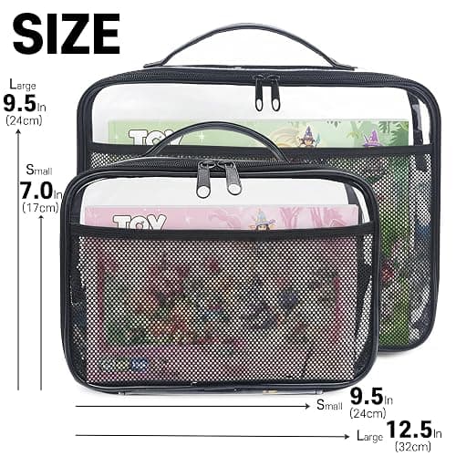 Toy Storage Organizer Clear 4 Pack Building Bricks Blocks Bag with Zipper | Durable PVC case with name tag & manual pocket; holds blocks, clay, board games; portable handle for travel & playroom thumbnail 2