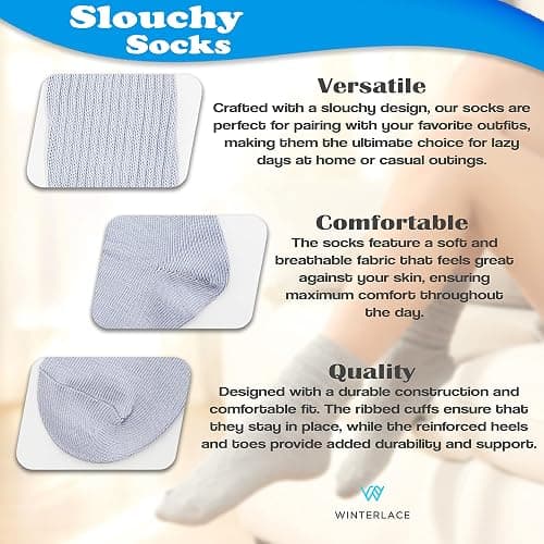 Winterlace 3 Pairs Slouch Socks for Women, Soft Extra Long Scrunch Knee High Sock, Bulk Pack thumbnail 6
