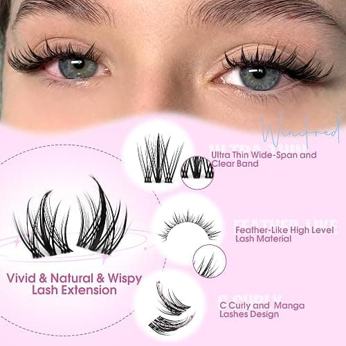 Winifred Fairy Lash Clusters Wispy Eyelash Clusters 10-14mm Cluster Eyelash Extensions Natural Invisible Clear Band Lashes Clusters Spiky Anime Lash Extension Natural Look Manga Individual Lashes thumbnail 3