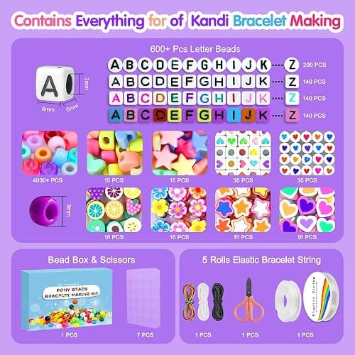 Redtwo 7 Boxes 5000 Pcs Pony Beads Kit, 144 Colors 6x9mm Kandi Beads for Friendship Jewelry Bracelet Making Kit, with 600+Pcs Letter Bead, DIY Crafts Gifts for Tween Girls Kids thumbnail 5