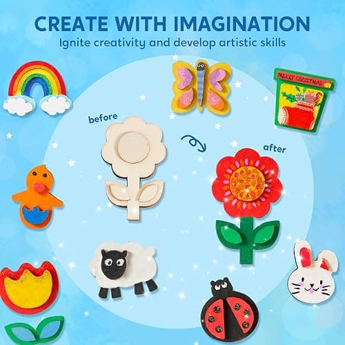JOYIN 12 Wooden Magnet Creativity Arts & Crafts Painting Kit for Kids, Decorate Your Own Painting Gift for Halloween Crafts, Birthday Parties and Family Crafts, Party Favors for Boys Girls thumbnail 5