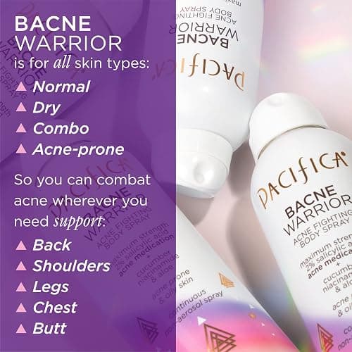 Pacifica Bacne Warrior - Bacne Salicylic Acid Spray, Back Acne Treatment Spray with 2% Salicylic Acid, Niacinamide, and Aloe, Body Acne Warrior for Body, Chest, and Back, Dermatologist Tested- 6 Fl Oz thumbnail 5
