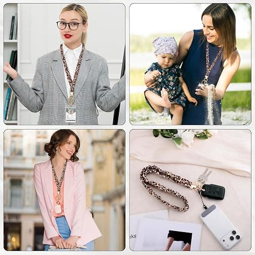 Scrunchie Lanyard for ID Badges & Keychain, Teacher Lanyards Leopard Print | Stretchy lanyard, retractable card access, 2 waterproof holders, phone tab and metal clip, soft for daily wear thumbnail 7