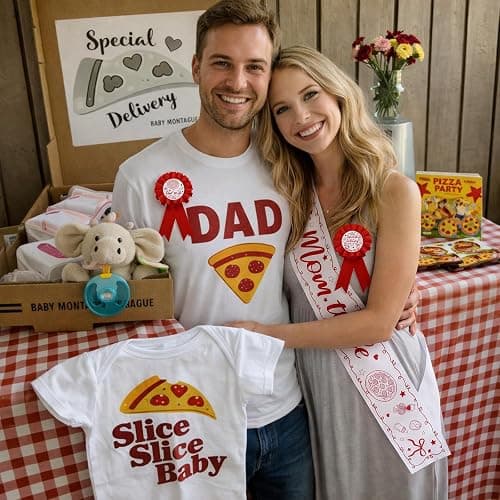FineCheer Special Delivery Pizza Mom to Be Sash Baby Shower Dad to Be for Baby Shower Party Gender Reveals Party Favors Decorations for Boys and Girls Pregnancy Props Keepsake Gifts thumbnail 6