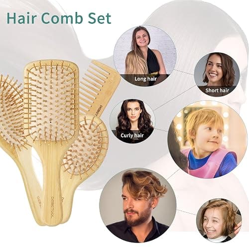 DEBETOOL Bamboo Hair Brush Set, Natural Wooden Bamboo Comb Paddle Detangling Hairbrush for Hair Growth - Wide-tooth and Tail Comb Suitable for Thick/Thin/Curly/Dry Hair thumbnail 7