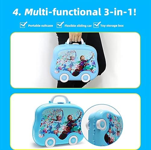 Disne Frozen Girls Makeup Role-Playing Set: 3-in-1 Beauty Luggage with Fashion Accessories, Made of Safe ABS Material, Princess Role-Playing Toy for Girls, Birthday Gifts (Blue) thumbnail 5