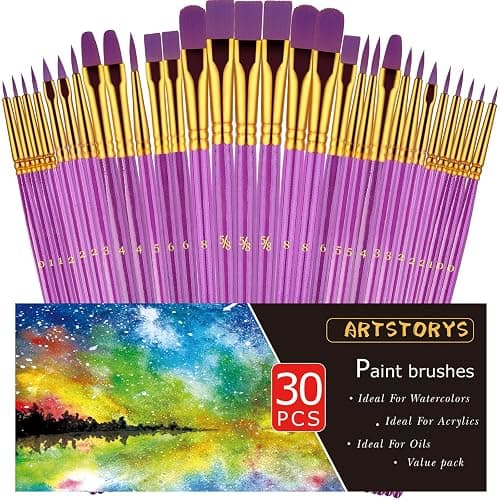 Paint Brushes Set, 30 Pcs Paint Brushes for Acrylic Painting, Watercolor Acrylic Oil Paint Brush, Artist Paintbrushes for Body Face Rock Canvas, Adult Drawing Arts Crafts Supplies, Purple thumbnail 4