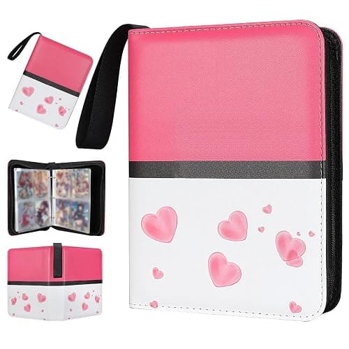 Collectible Trading Card Albums,4 Pocket Card Binder, 400 Double Sided Pocket PU Premium Zip Trading Collection Binderwith 50 Removable Sleeves, Card Folder forTCG, Sports Cards (Pink White) - Image 1