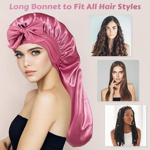 ROYBENS Long Bonnet Satin Hair Silk Bonnet for Sleeping Women, Silky Bonnets for Women with Tie Band, Sleep Cap for Braids Curly Hair thumbnail 4