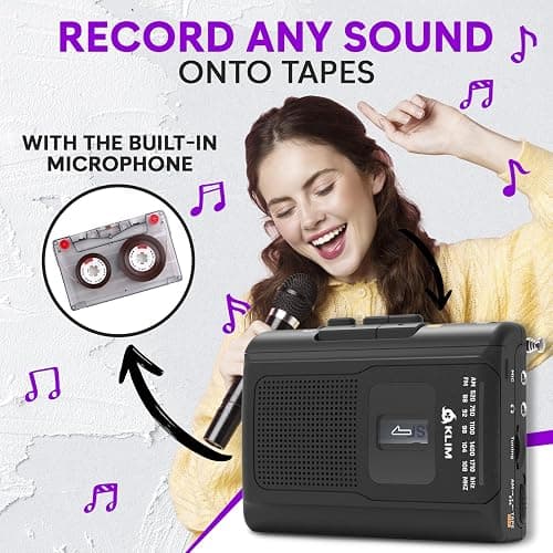 KLIM K8 Cassette Tape Player Portable + Cassette Recorder + New + AM/FM Walkman Cassette Player + Built-in Microphone & Speaker + Headphone Jack & Earphones thumbnail 4