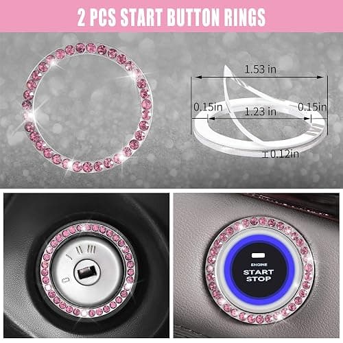 CAR PASS 24 PCS Pink Bling Diamond Accessories Set for Women, Leather Seat Covers, 15'' Steering Wheel Cover, Shining Rhinestone Sparkly Hooks, Coasters, Cute Interior Decorations thumbnail 9