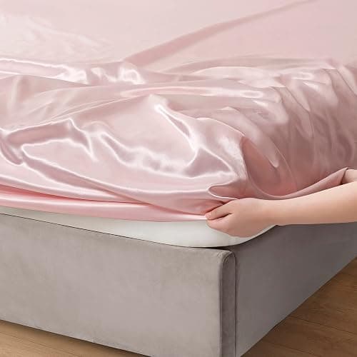Counfeisly 3 Pieces Satin King Fitted Sheet & Pillowcase Set, Luxury Silky Soft Satin Bed Sheets with 1 Deep Pocket Fitted Sheet - 16" Deep Pocket Sheets, 2 Pillowcases, Blush Pink thumbnail 2