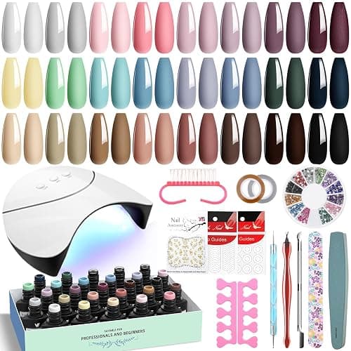 VANREESA Gel Nail Kit, 24 Colours Gel Nail Polish Set with Lamp Starter Kit Brown Red Dark Gels Polish Set with Manicure Tools DIY at Home Gifts for Women - Image 1