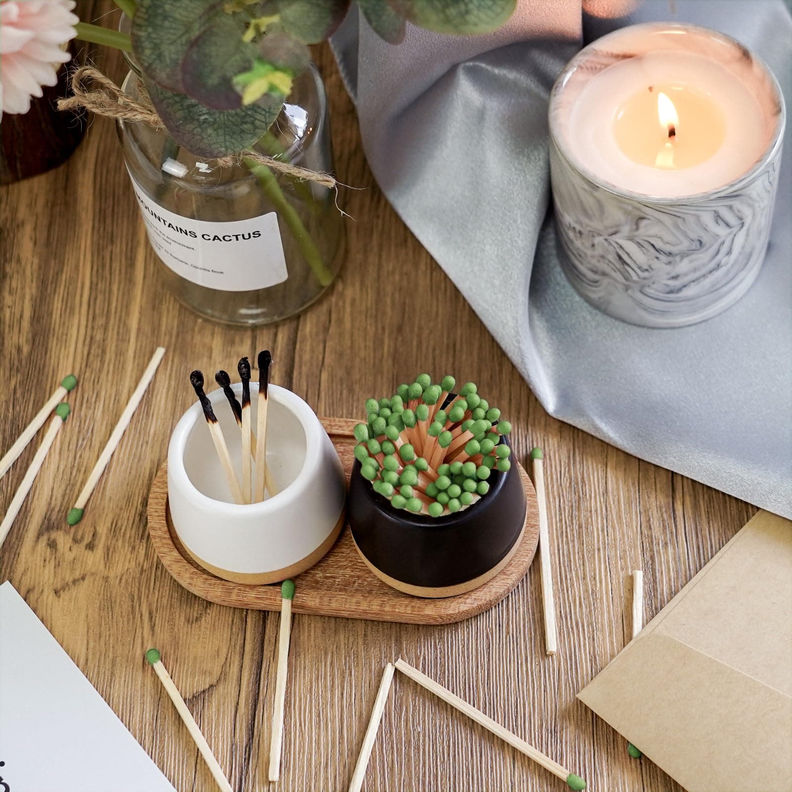 Amazon Matches in a Jar with Striker for Cute and Fancy Matches - Set of 2 Ceramic Match Holder with Striker Match Container Tray Matchstick Holder for Kitchen Bathroom Candle Parlor Modern Home Decor thumbnail 3