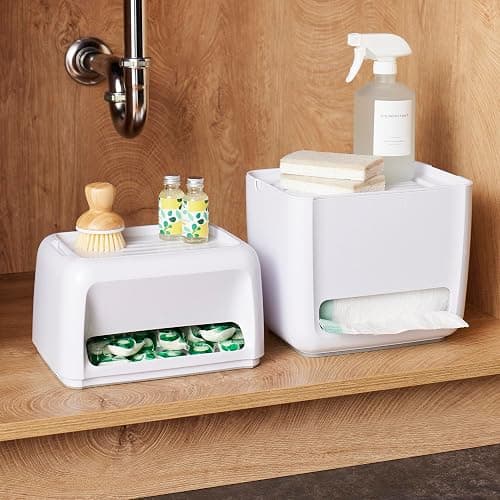 YouCopia SinkSuite Bag & Pod Dispenser, Standing Garbage Bag and Dishwasher Pod Organizer with Removable Lids for Storage, Speckled White thumbnail 8