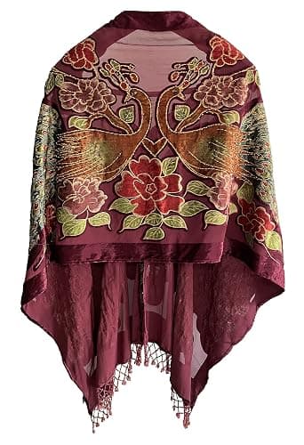 Peacock Velvet Shawl with Fringe Beaded Shawl for Women Peacock scarf Handmade Beading Indian Wraps for wome Tassel - Image 1