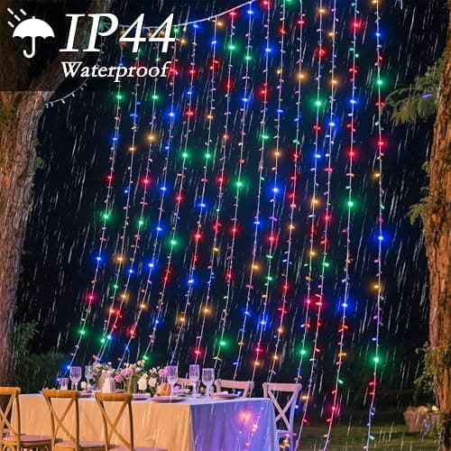 Soagrc 300 LED Rainbow Curtain String Lights 9.8 * 9.8FT Plug in Fairy with Timer and 8 Modes, Waterproof Window Wall Lights for Bedroom Wedding Party Indoor Outdoor Christmas Decor thumbnail 5