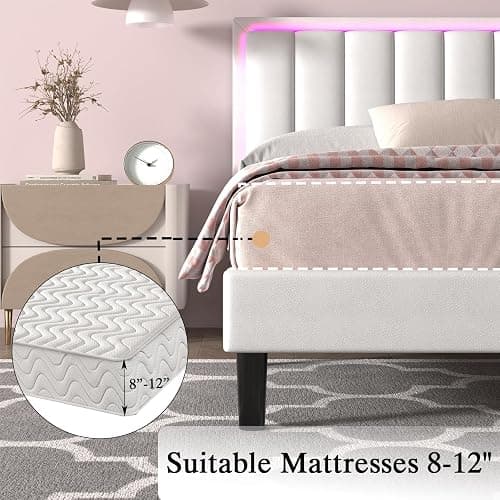 IMMERSTABLE Full Bed Frame with Headboard, RGB LED Bed, White | App-Controlled RGB Lights, Faux Leather Headboard, Wood Slat Support, No Box Spring Needed, Quiet Design, Easy Assembly thumbnail 7