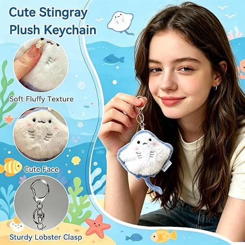 Jenmex Cute Ocean Animal Plush Keychain-Stuffed Animal Bag Charm for Backpack Purse,Ocean Themed Gift for Teens Women thumbnail 4
