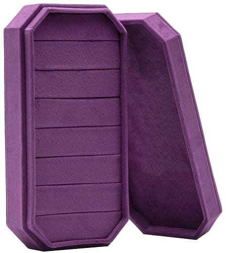COWFEX Velvet Ring Organizer Display Tray Jewelry Box Earring Holder Case for Wedding Birthday Christmas Day (Purple) - Image 1