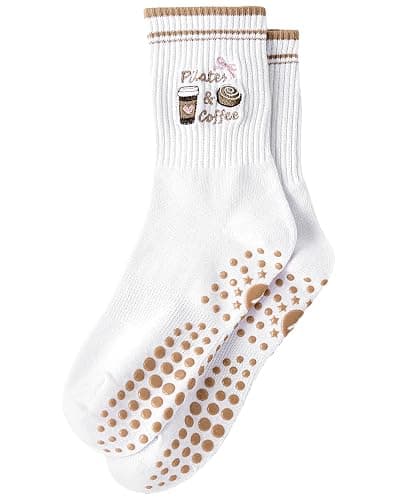 Yawlsow Pilates Grip Socks for Women Yoga Grippy Socks Cute Barre Non Skid Athletic Crew Sticky Sock Workout Hospital - Image 1