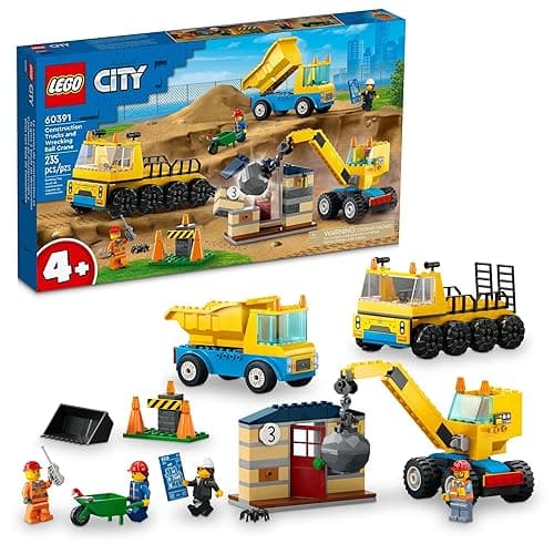 LEGO City Construction Trucks and Wrecking Ball Crane 60391 Building Toy Set for Toddler Kids Ages 4+, Includes 3 Construction Vehicles, an Abandoned House and 3 Minifigures for Pretend Play - Image 1