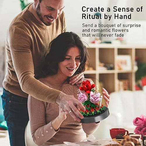 QIFUN Flower Bouquet Building Kit, 524 Pcs Mini Bricks Building Blocks Sets, Forever Rose Decorated Flower with Dust Cover, Valentine's Day Gifts for Her Mom Women (Rose Flower) - Rose Flower thumbnail 2