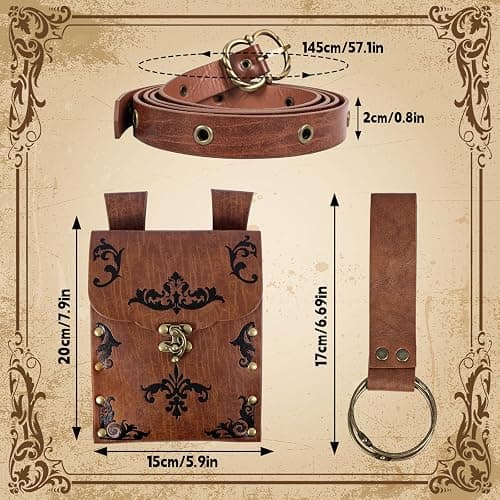 Minhuida Medieval Belt with Renaissance Bag & Detachable Chains, Vintage Faux Leather Waist Pouch Dresses Belt thumbnail 3