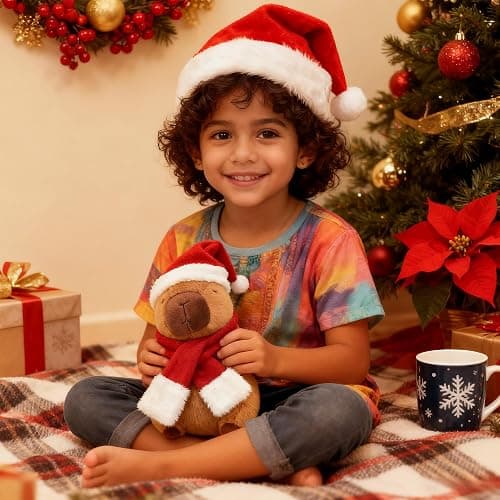redaica 10in Christmas Capybara Plush,Cute Capybaras Christmas Stuffed Animal,Soft Kawaii Capibaras Plushies Toy Capybara Birthday Party for Kids Boys Girls thumbnail 4