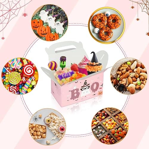 Konsait Halloween Boo Boxes, 12 Pack Kraft Paper Halloween Boo Treat Boxes Bulk, Pink Halloween Cookie Boxes, Halloween Boo Birthday Goody Boxes thumbnail 6