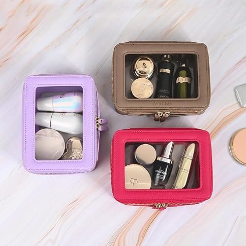 Aveniee Clear Makeup Bag Organizer, Travel Toiletry Bag Cosmetic Case for Women, Portable Make Up Skincare Pouch Car Organizer Bag with Zippers for Essentials,Taupe thumbnail 7