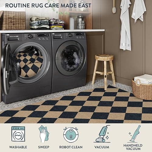 Lahome Colette Checkered Easy Jute 3x5 Outdoor Patio Rug, Washable Rugs for Entryway Diamond Indoor Outdoor Living Room Carpet, Farmhouse Neutral Non Slip Black Door Carpet for Backyard Bedroom thumbnail 5