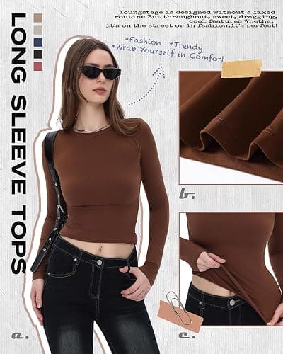 GAYHAY Long Sleeve Shirts for Women Basic Crop Tops Teens Crew Neck Tight Underscrub Clothes Workout Fall Trendy 2025 thumbnail 2
