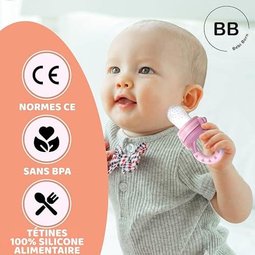 Bebi Born Grignoteuse Bébé Evolutive en Silicone Sans BPA - Tétine d'Alimentation Sécurisée pour Découverte des Aliments Solides - 3 Tailles 4-24 Mois - Soulage les Gencives - Rose thumbnail 5