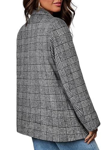 Happy Sailed Women’s Plaid Blazer Classic Lapel Collar Double Breasted Open Front Blazers Jackets Work Suit with Pockets thumbnail 4