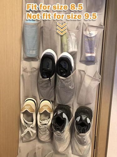 Amazon Basics 24 Medium Mesh Pocket Over-the-Door Hanging Shoe Organizer, Space Saving Shoe Storage, Light Grey | Over-the-Door, 24 thumbnail 6