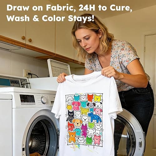 Fabric Markers Permanent For Clothes, 24 Colors Fabric Paint Pens -Waterproof & Machine Washable, Paint Markers for T-Shirt, Canvas Shoes,Bags,Baby Onesies, Fine Tip Clothing Marker for Laundry Marker thumbnail 6