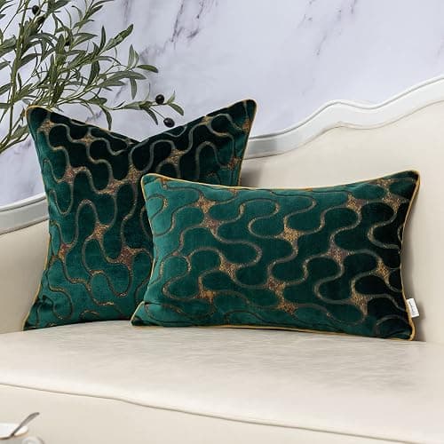 Yangest Green Square Throw Pillow Cover Wavy Velvet Cushion Cover Modern Zippered Pillowcase for Sofa Couch Bedroom Living Room Chair, 18 x 18 Inch thumbnail 5