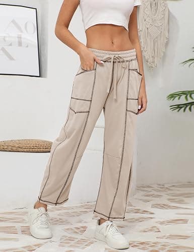Athlisan Womens Baggy Barrel Pants Wide Leg Lounge Drawstring Sweatpants with Pockets thumbnail 4