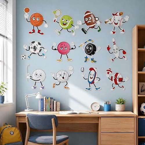 12 Pcs Sports Cutouts for Bulletin Board Decorations with Glue Points | 11 Inches Balls Cutout, Sport Theme Classroom Decor for Teachers School Playroom Gym Party Supplies thumbnail 6