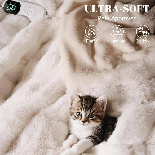 IUUI Electric Heated Blanket Throw 50''x60'',Luxury Faux Rabbit Fur Heating Throw Blankets,Fast Heating with 1/2/4/6/8/10 Hours,Overheat Protection, Quick Heating, Memory Function, Gift-Ready Design thumbnail 7
