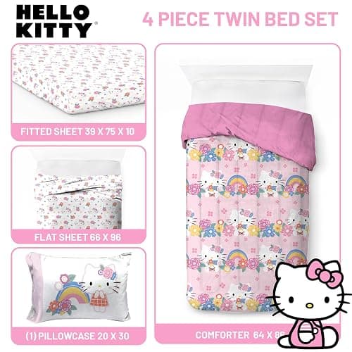 Jay Franco Hello Kitty Twin Size Comforter Set - 4 Piece Floral Bedding Includes Sheet Set, Pillow Covers & Bonus Duffle Bag - Super Soft Bedding thumbnail 4