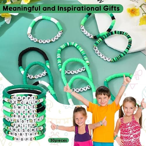 Landical 30 Pcs Motivational Bracelets Bulk with Inspirational Saying Inspirational Friendship Wristbands Unisex Depression Bracelet for Women Men Teacher Valentines Easter Party Favor Gift thumbnail 4